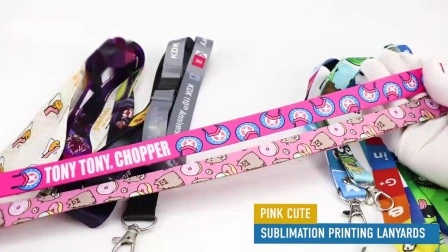 Custom Logo Printed Polyester Badge Strap Neck Ribbon Mobile Phone Printing Woven Sublimation Pink Nylon Lanyard with Keychain ID Card Holder Promotion Gift